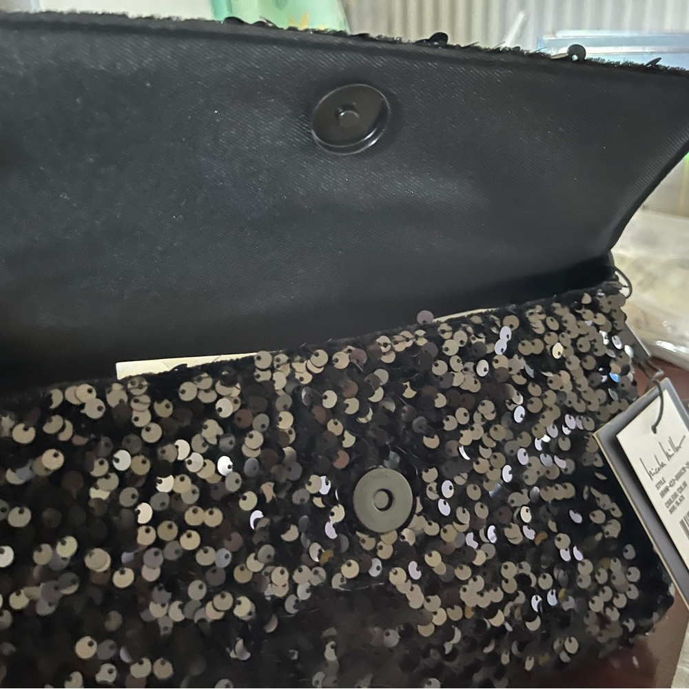 NWT Nicole Miller Noir Sequin Clutch